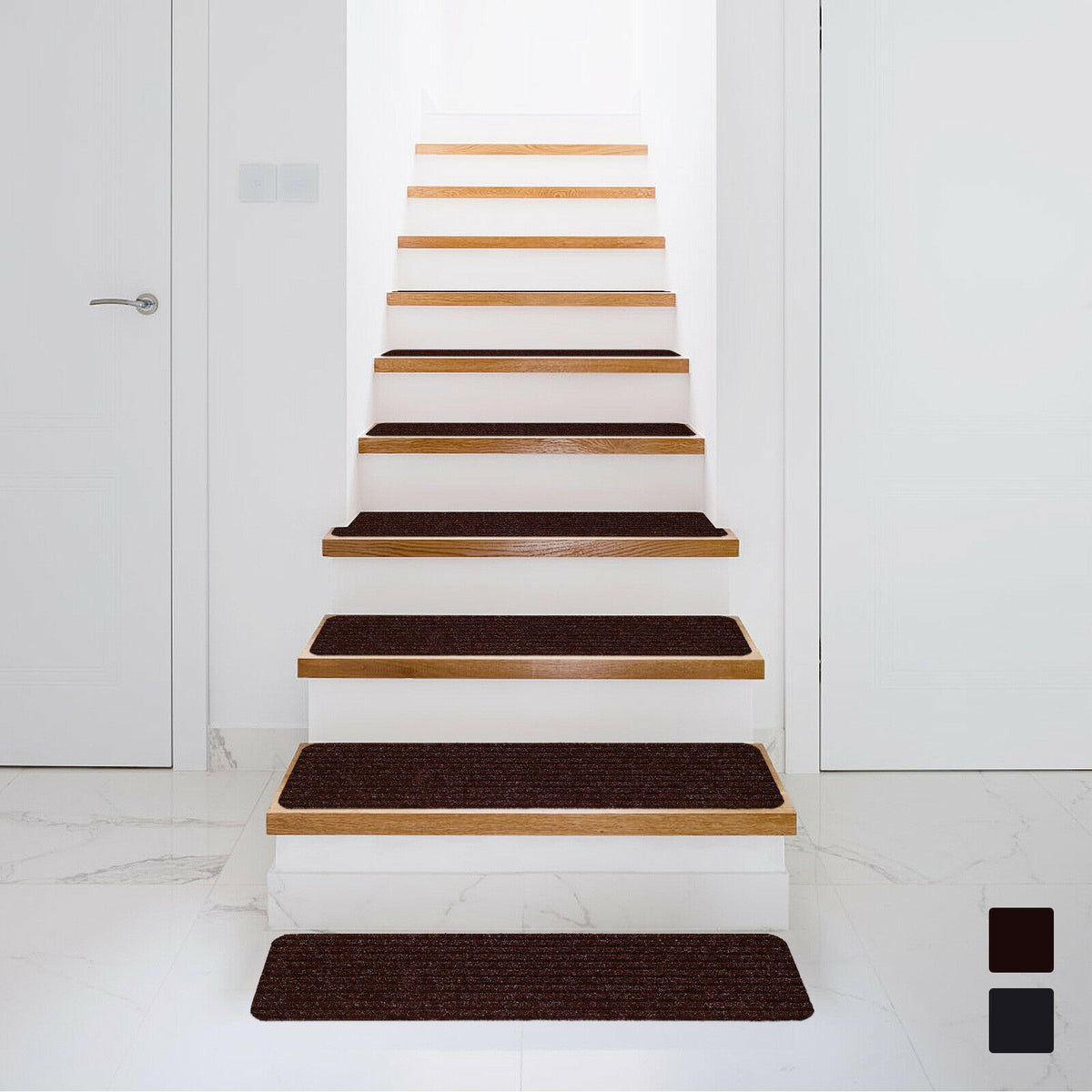 Brown Non-Slip Stair Treads Carpet Set - 15 Pieces, 30 x 8 Inch, Reusable & Waterproof