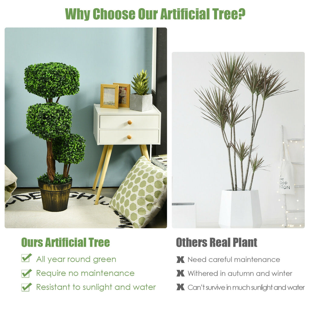 36 Inch Artificial Boxwood Topiary Tree UV Protected Indoor Outdoor Decor