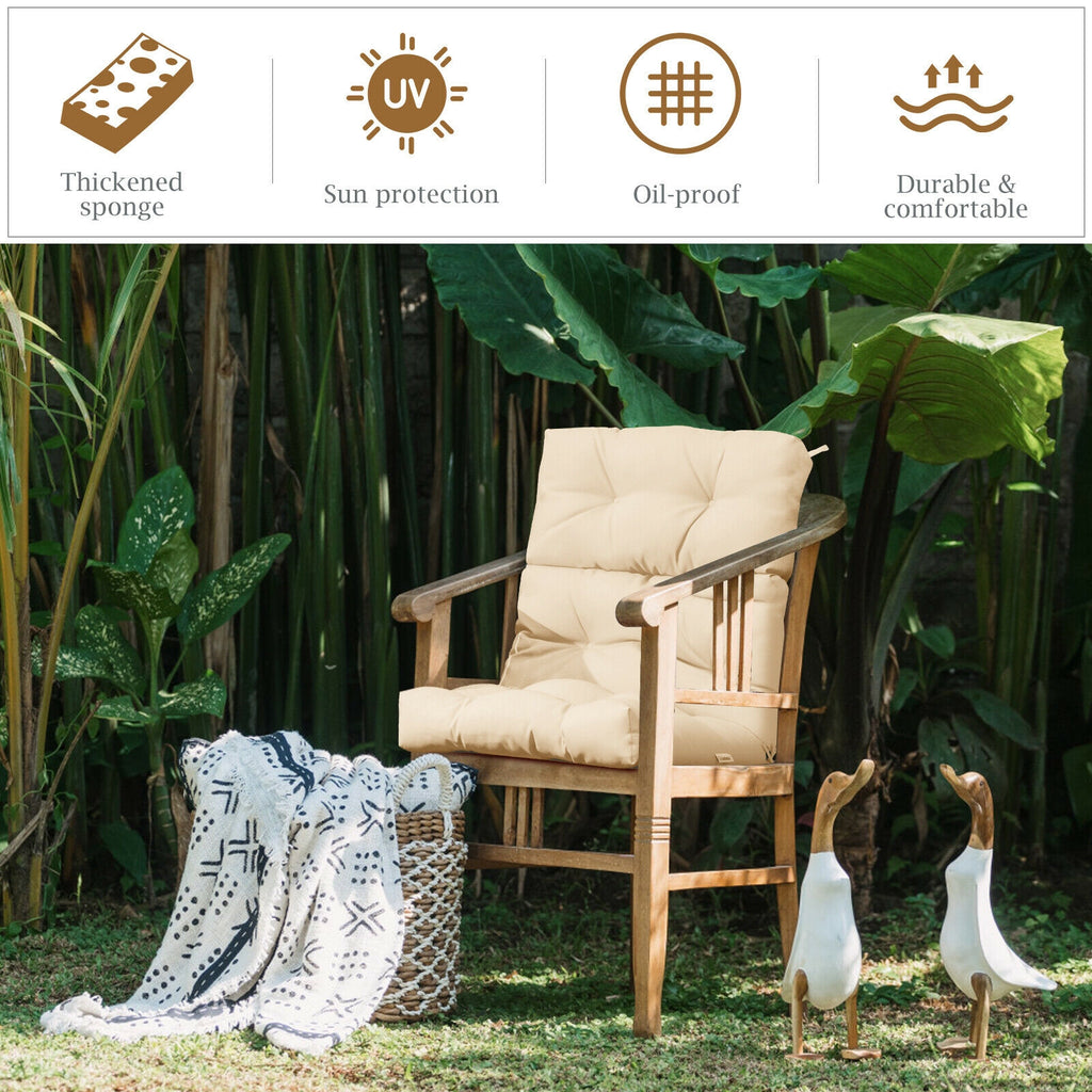 High Back Chair Cushion with Non-Slip Ties - Beige