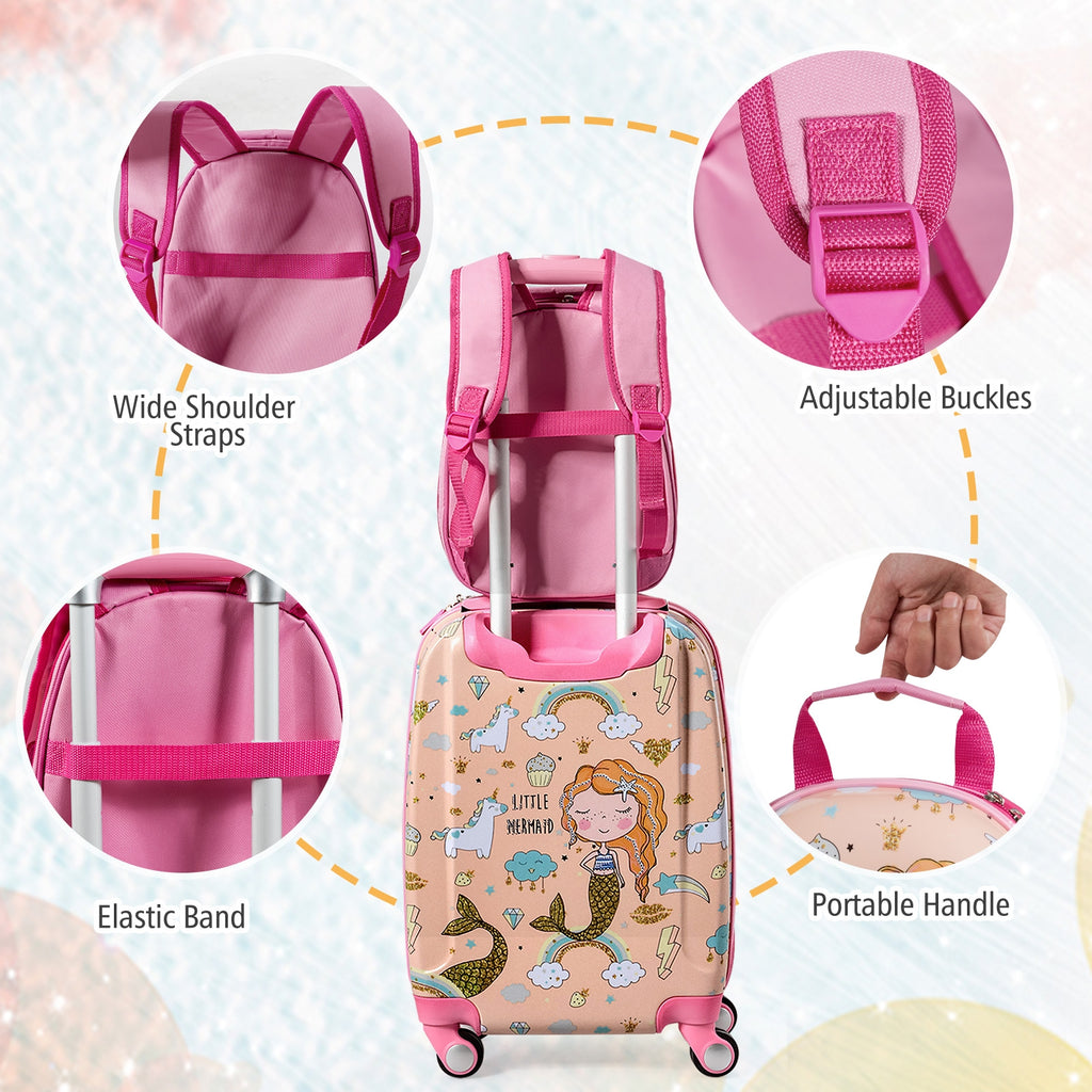 Kids Travel Luggage Set with Backpack and Suitcase - Mermaid Pattern, 12/18 Inch