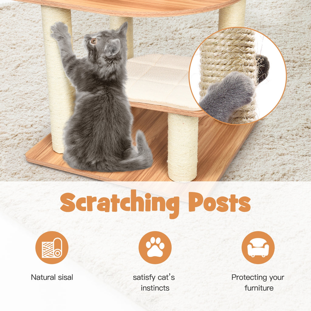 7-Layer Wooden Cat Tree Tower with Sisal Posts & Condo - Natural Finish
