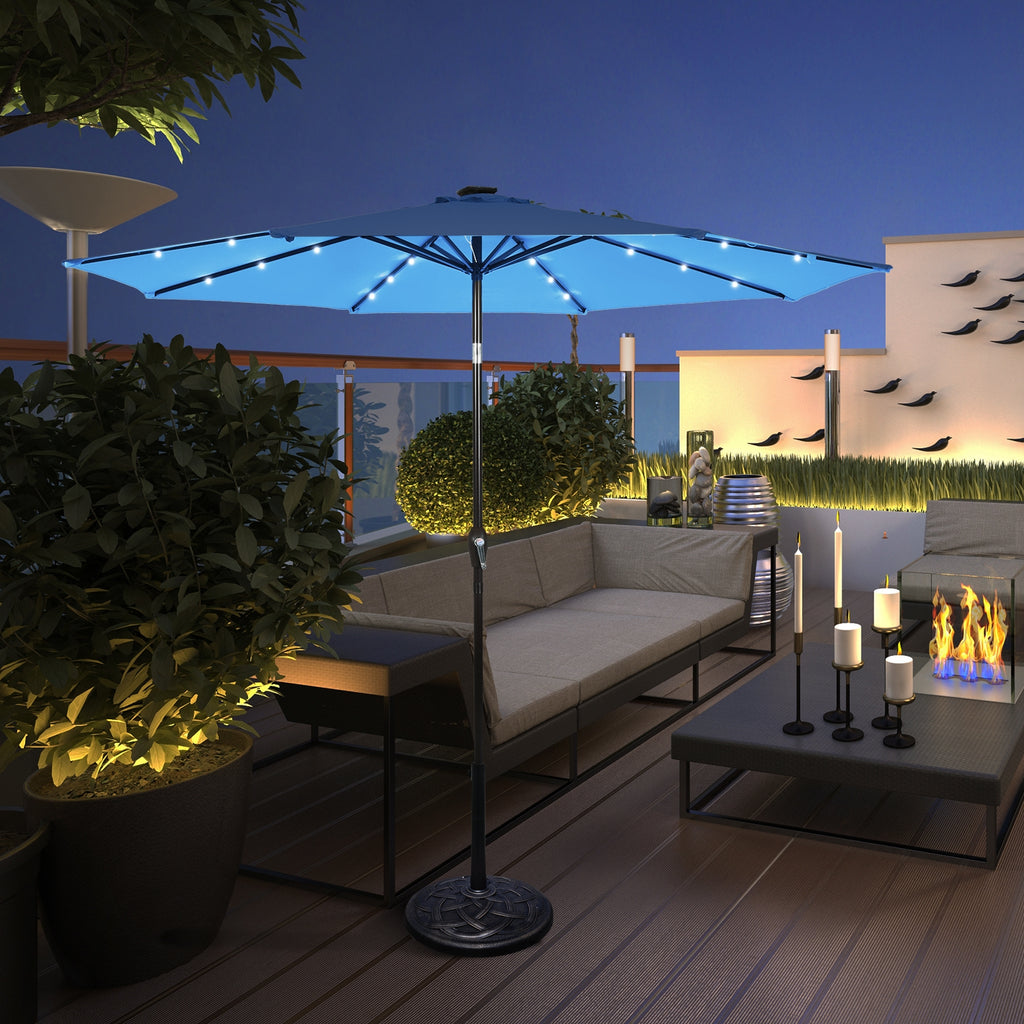 10 Ft Patio Umbrella with 24 Solar LED Lights - Blue