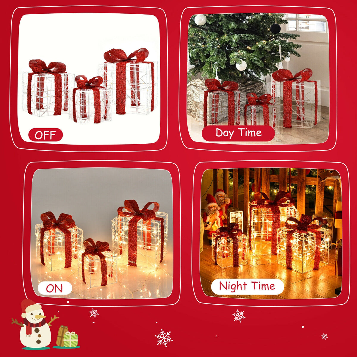 Set of 3 Christmas Lighted Gift Boxes Decorations with 60 LED Lights - Indoor & Outdoor