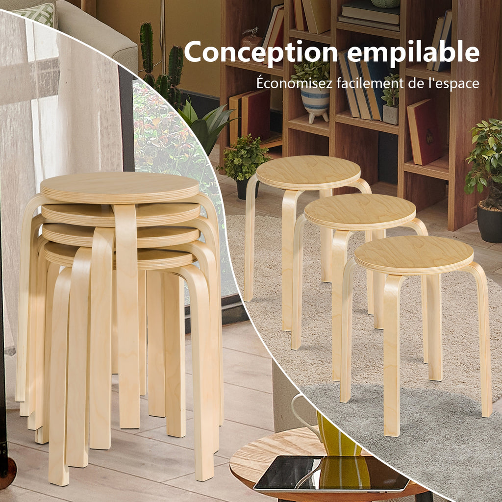 Set of 4 Stackable Bentwood Dining Chairs, Natural