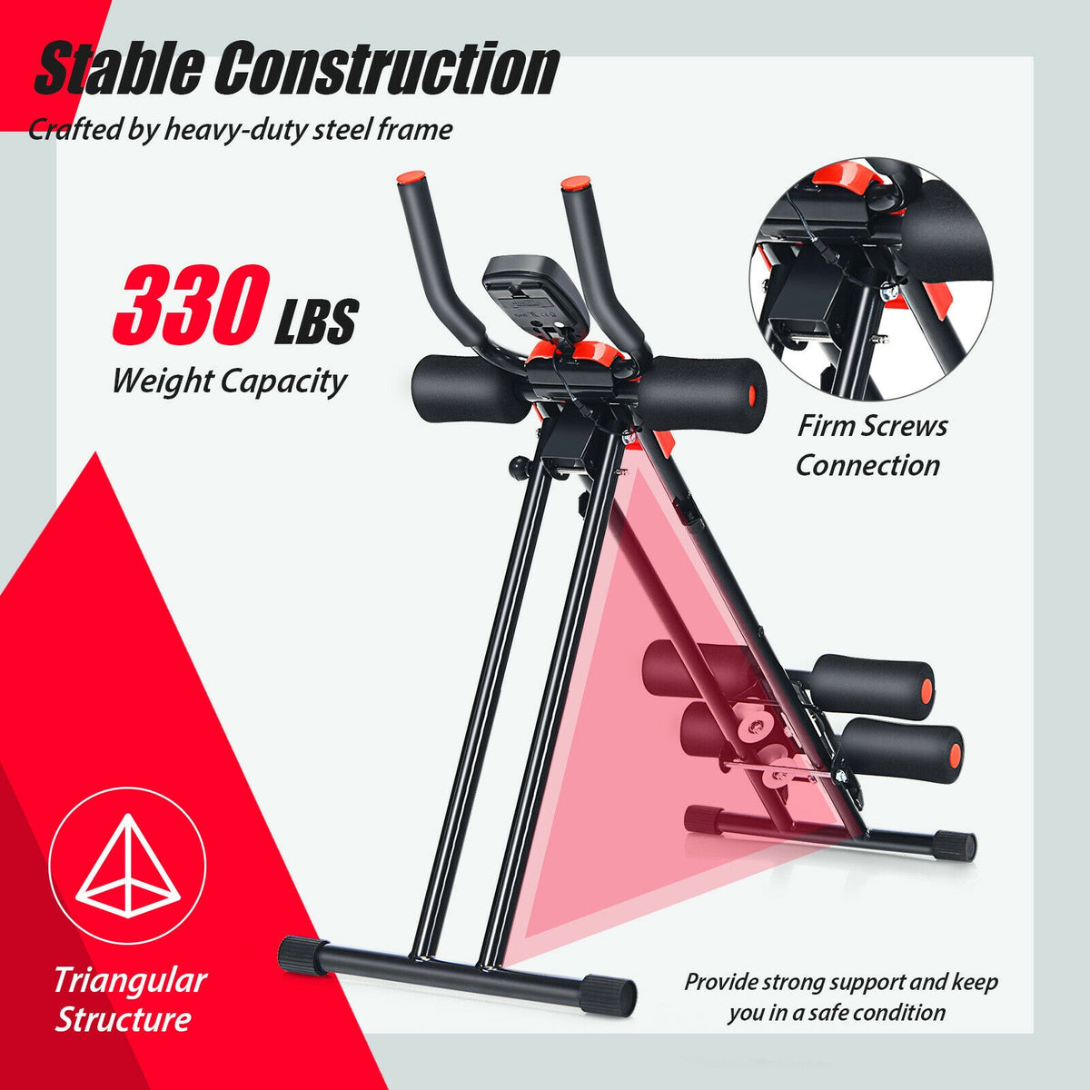Foldable Adjustable Core Abdominal Trainer with 3 Resistance Levels and LCD Display - 330 lbs Capacity (Variation: 330 lbs Weights, 3 Adjustable Heights)