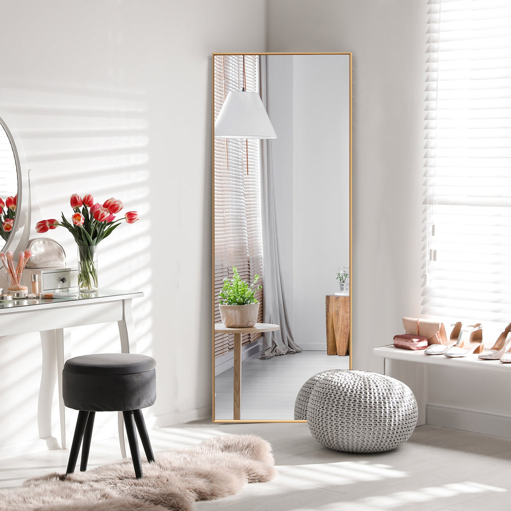 59 Inch Full Length Rectangle Mirror - Large Bedroom Mirror with Golden Frame