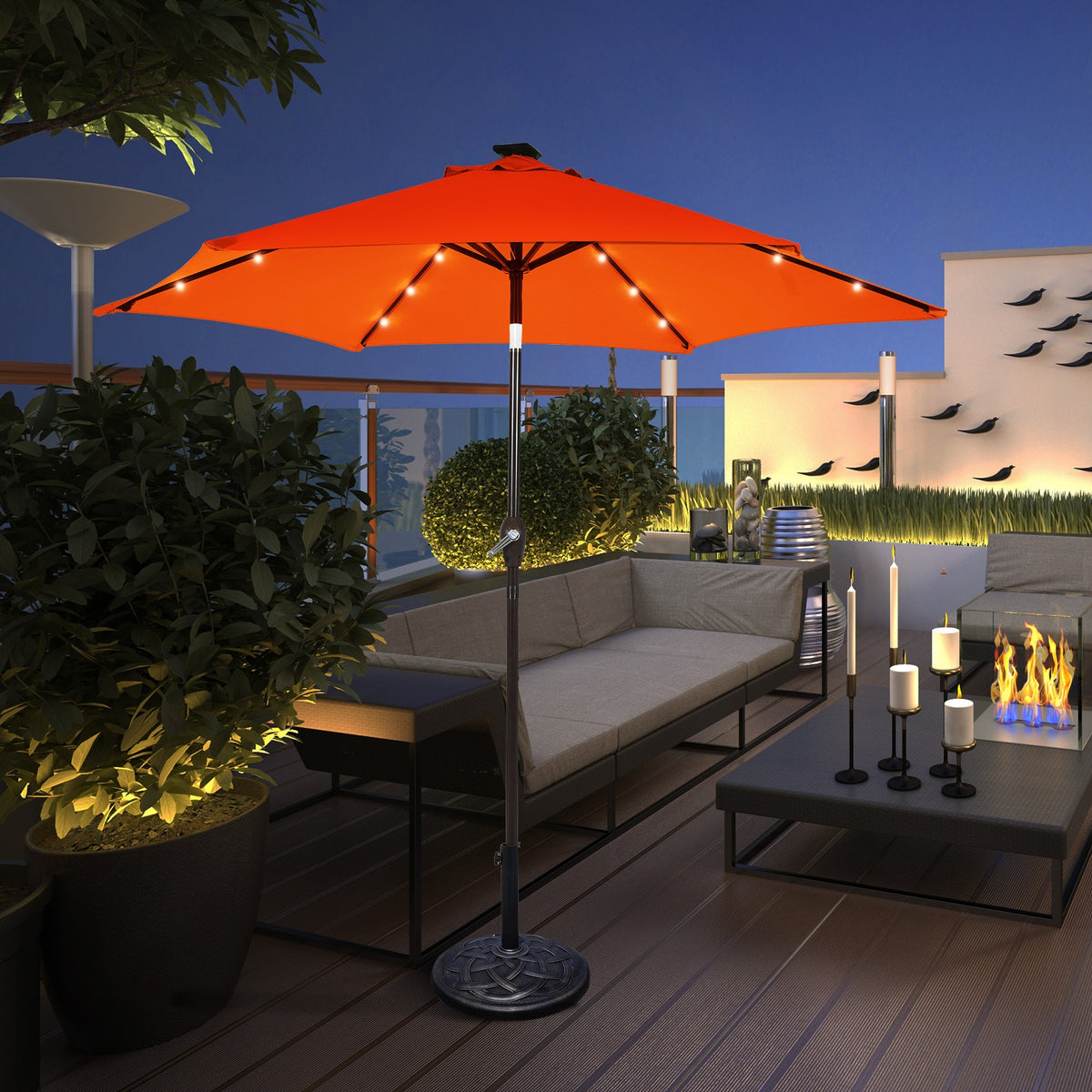 9 Feet Solar LED Lighted Patio Market Umbrella with Tilt Adjustment