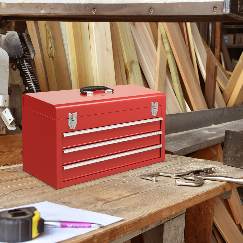 Portable Garage Tool Cabinet with 3 Drawers – Black & Red