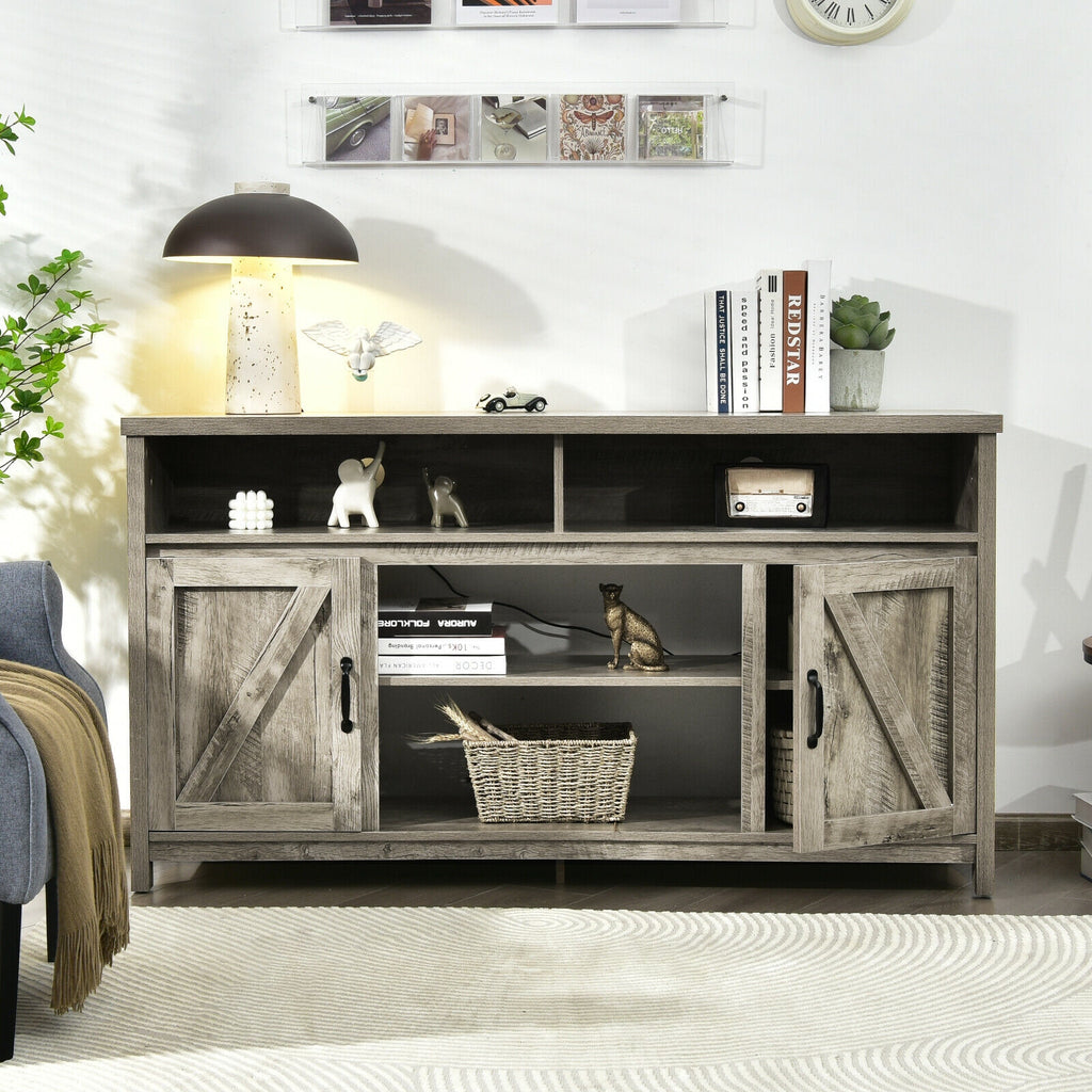 59-Inch TV Stand with Fireplace Compatibility & Barn Doors - Natural