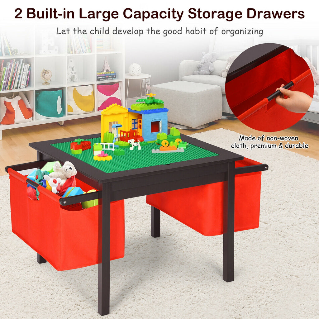 Kids Activity Table and 2 Chairs Set with Storage - Dark Brown