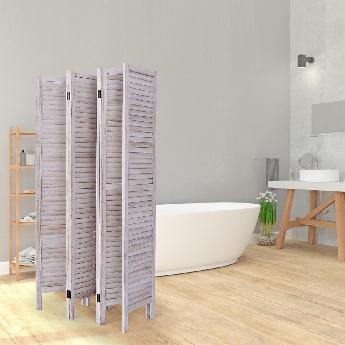 White 6-Panel Classic Venetian Wooden Room Divider Screen - Costway