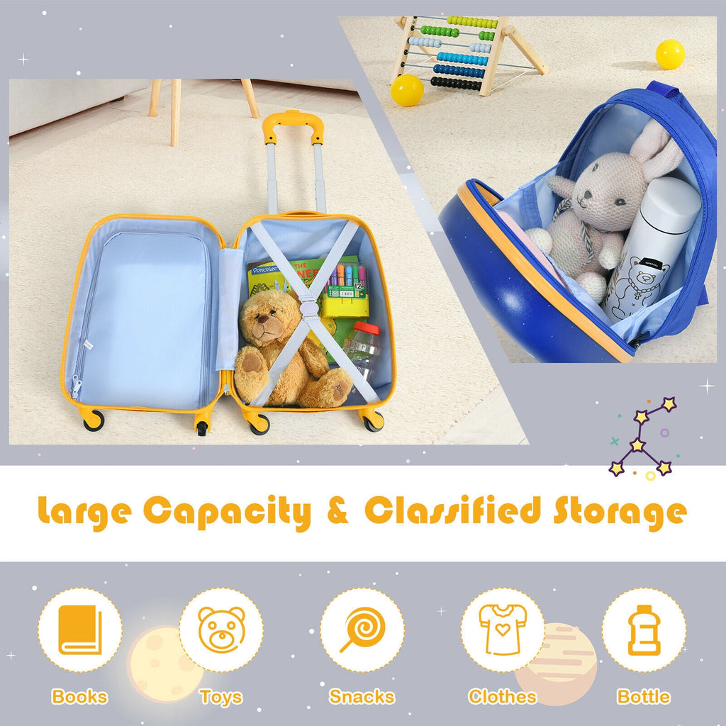 Kids Luggage Set with Backpack and Suitcase - Astronaut Pattern, 12 & 16 Inch, Travel Ready