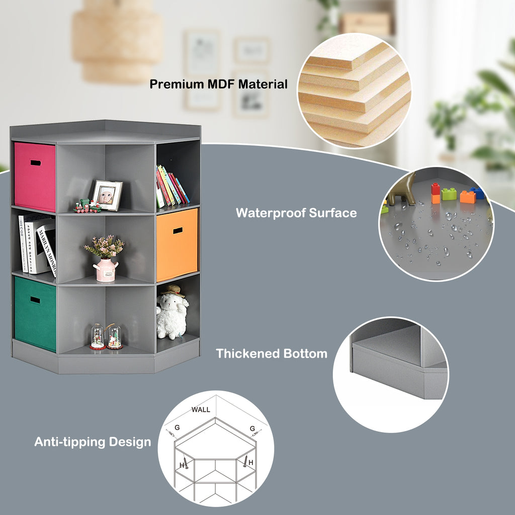Kids Corner Storage Shelf with 3 Baskets - Gray, 3-Tier Children's Organizer