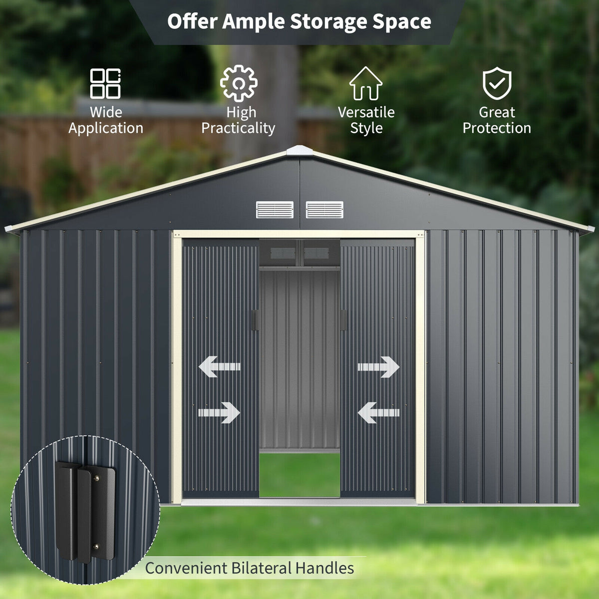 11 x 8 Feet Metal Storage Shed for Garden and Tools with 2 Lockable