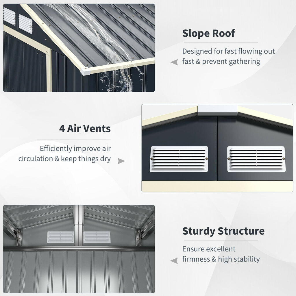 7 x 4 Feet Metal Storage Shed with Sliding Double Lockable Doors