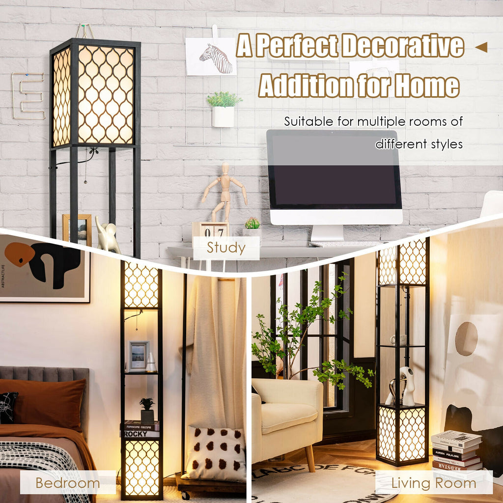 Freestanding Floor Lamp with Shelf & Double Pull Chain Foot Switch