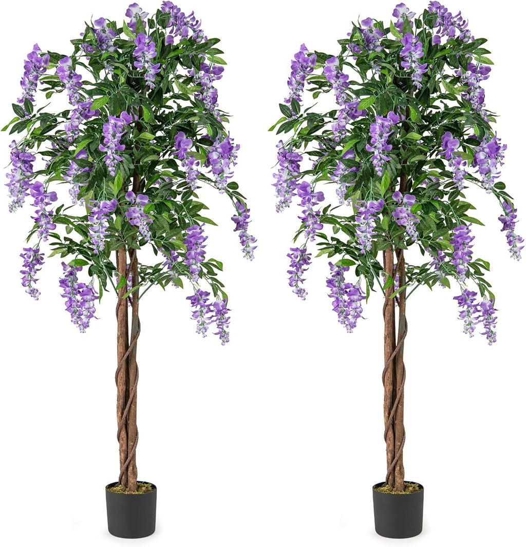Faux Wisteria Plant Set of 2 - 5.5 FT Artificial Vines with Blooming Flowers, Purple, Natural Look - Variation of THIS listing
