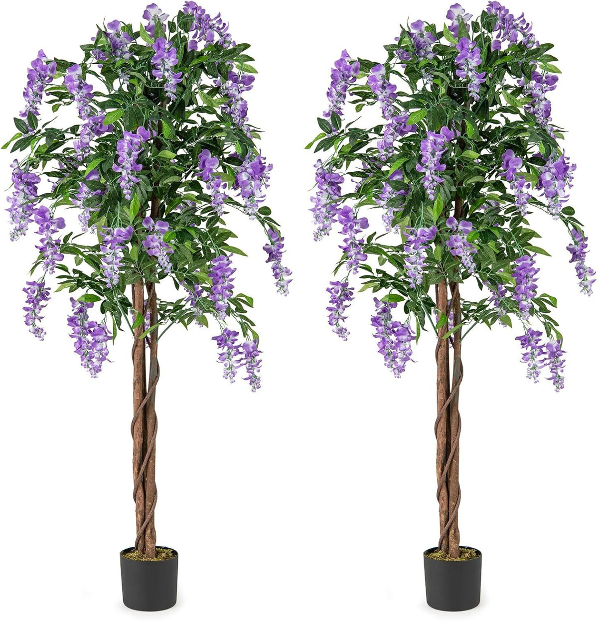 Faux Wisteria Plant Set of 2 - 5.5 FT Artificial Vines with Blooming Flowers, Purple, Natural Look - Variation of THIS listing