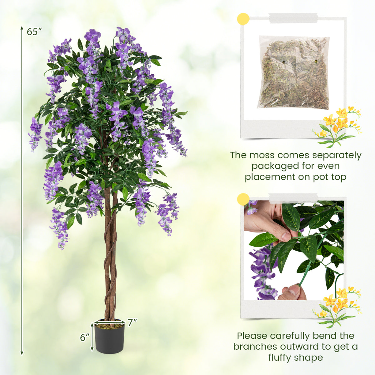 Faux Wisteria Plant Set of 2 - 5.5 FT Artificial Vines with Blooming Flowers, Purple, Natural Look - Variation of THIS listing
