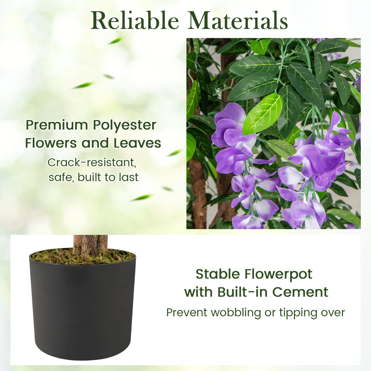 Faux Wisteria Plant Set of 2 - 5.5 FT Artificial Vines with Blooming Flowers, Purple, Natural Look - Variation of THIS listing