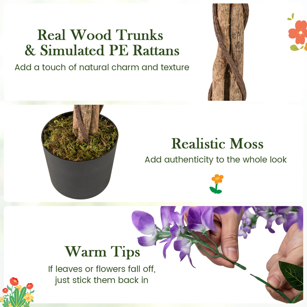 Faux Wisteria Plant Set of 2 - 5.5 FT Artificial Vines with Blooming Flowers, Purple, Natural Look - Variation of THIS listing