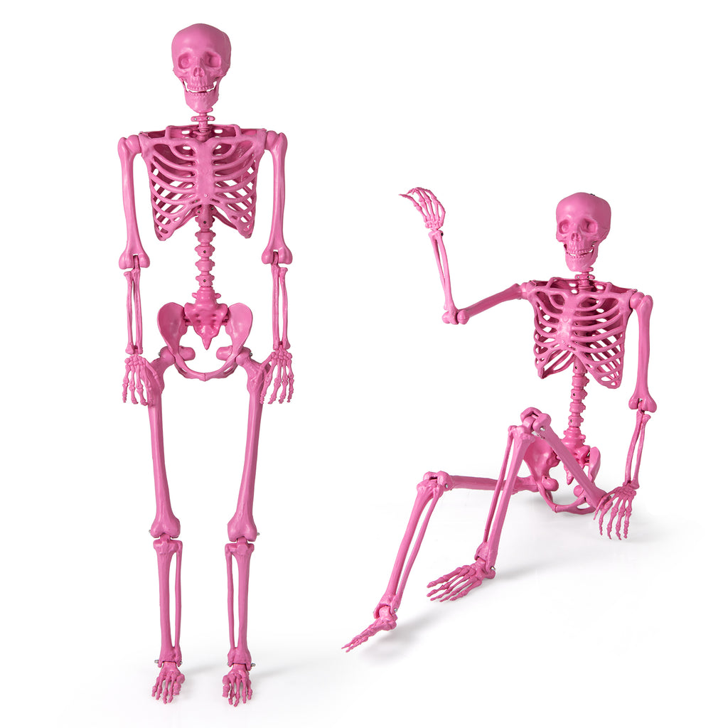 Pink Life-Size Poseable Skeleton Halloween Decoration with Movable Joints