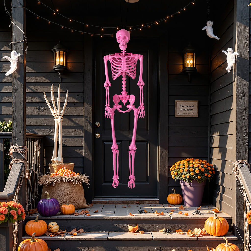 Pink Life-Size Poseable Skeleton Halloween Decoration with Movable Joints