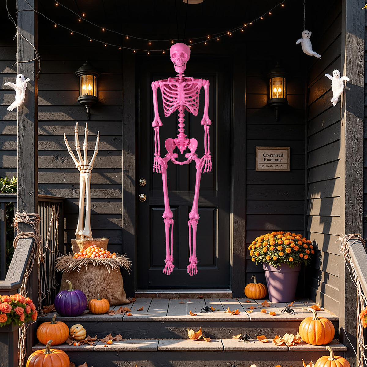 Pink Life-Size Poseable Skeleton Halloween Decoration with Movable Joints