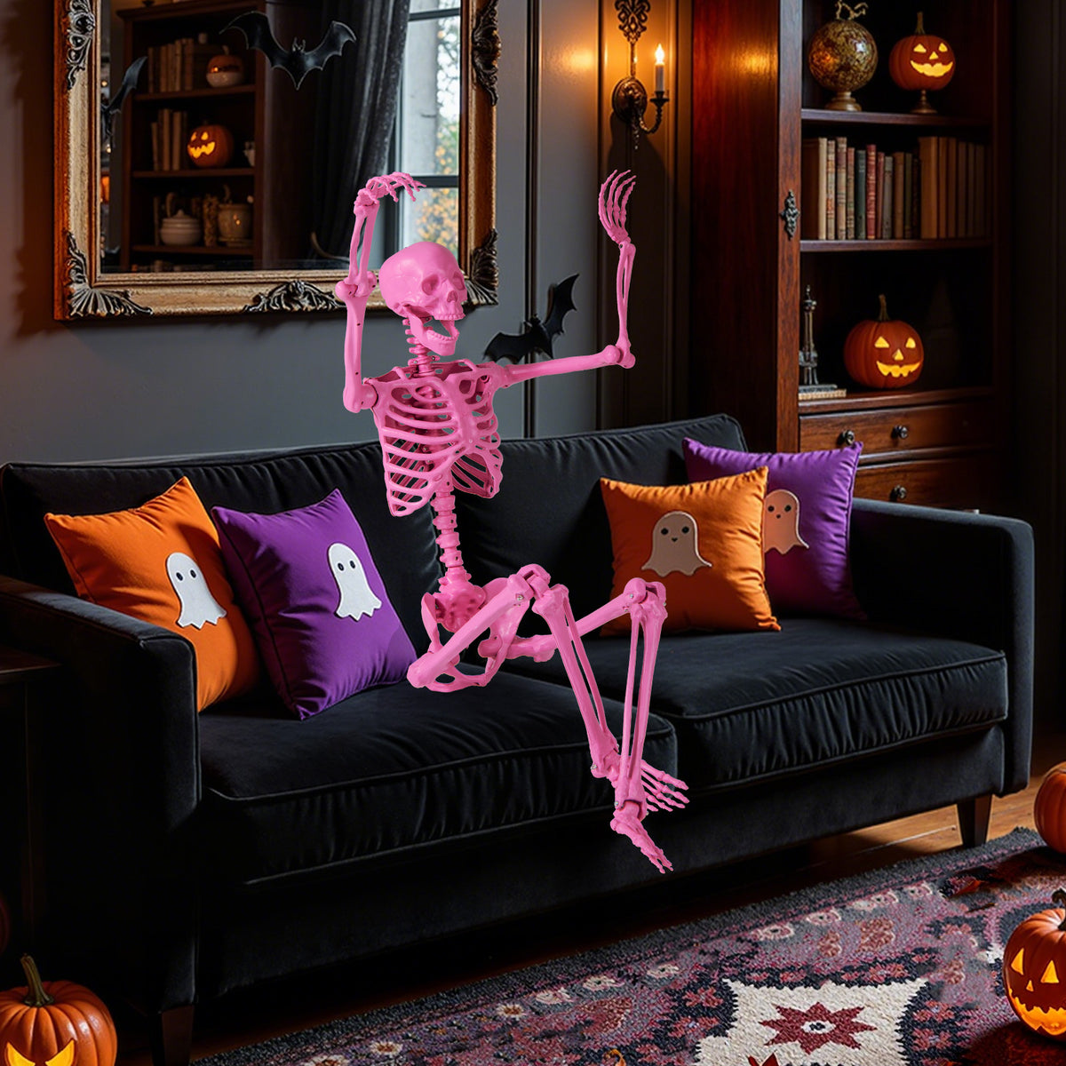 Pink Life-Size Poseable Skeleton Halloween Decoration with Movable Joints