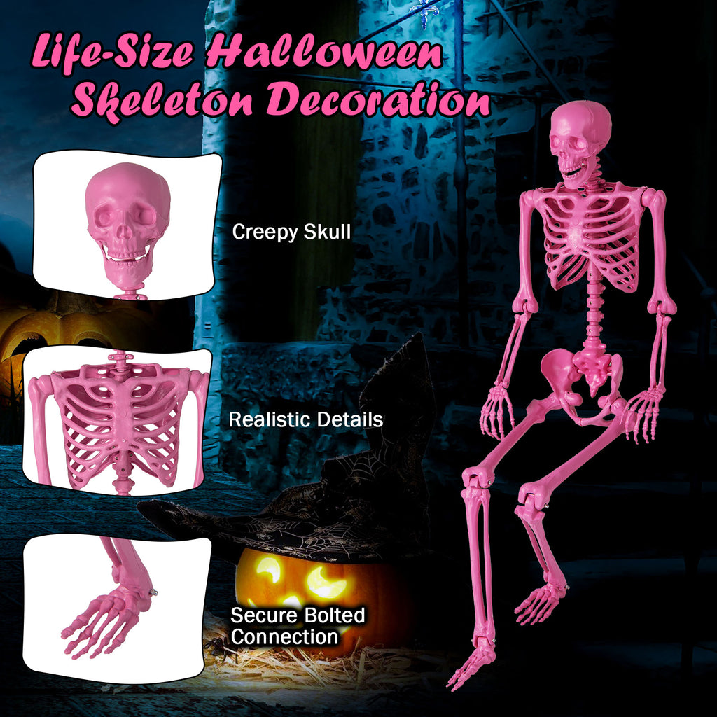 Pink Life-Size Poseable Skeleton Halloween Decoration with Movable Joints