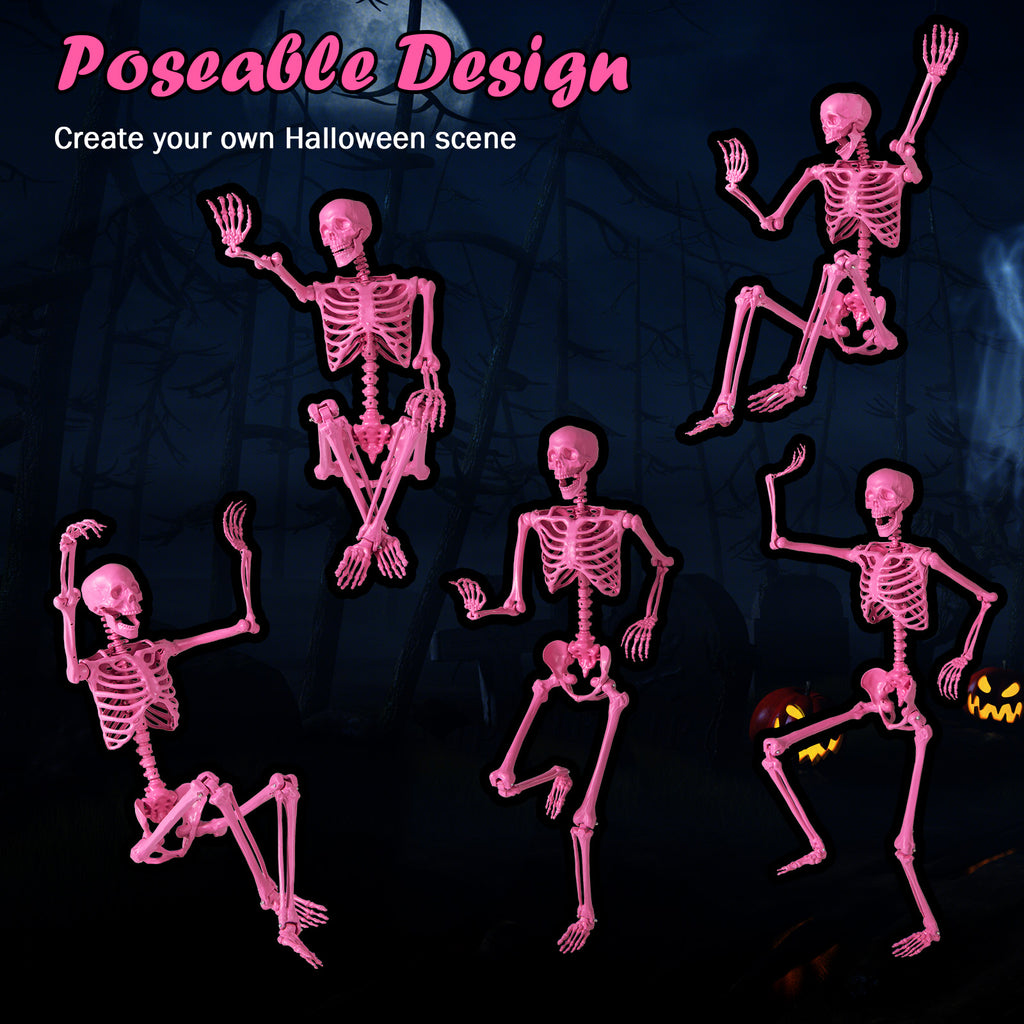 Pink Life-Size Poseable Skeleton Halloween Decoration with Movable Joints
