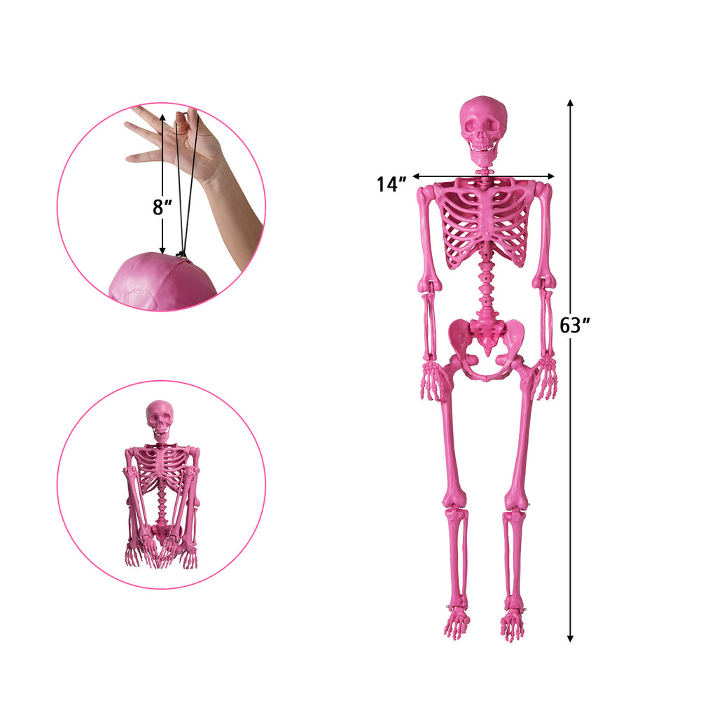 Pink Life-Size Poseable Skeleton Halloween Decoration with Movable Joints