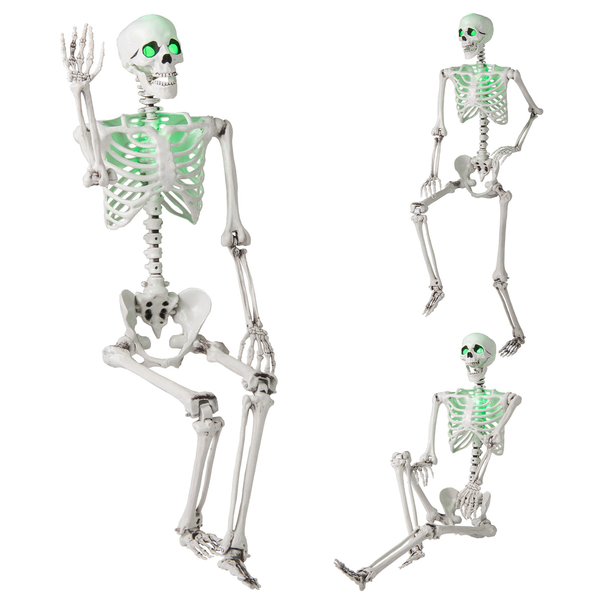 5.5 FT Life-Size Halloween Skeleton with Movable Joints & Green Light for Indoor Outdoor Decor