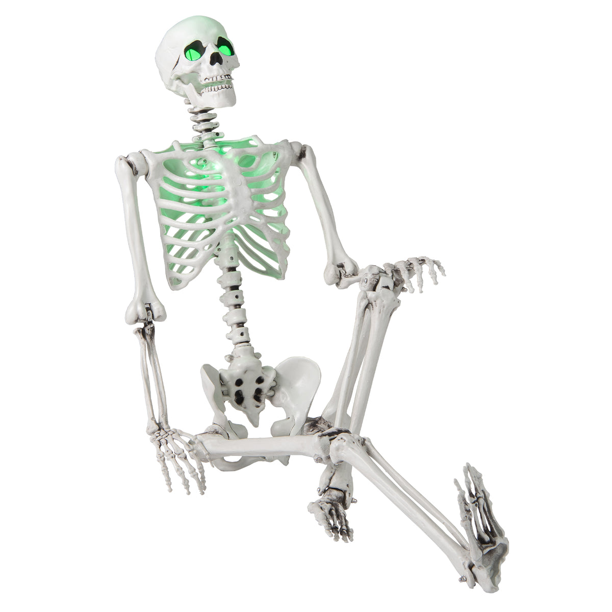 5.5 FT Life-Size Halloween Skeleton with Movable Joints & Green Light for Indoor Outdoor Decor
