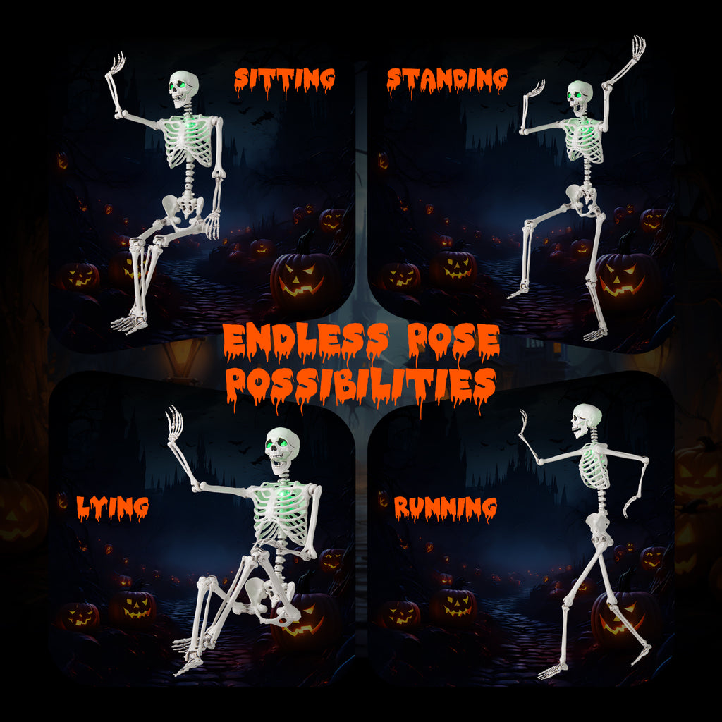 5.5 FT Life-Size Halloween Skeleton with Movable Joints & Green Light for Indoor Outdoor Decor