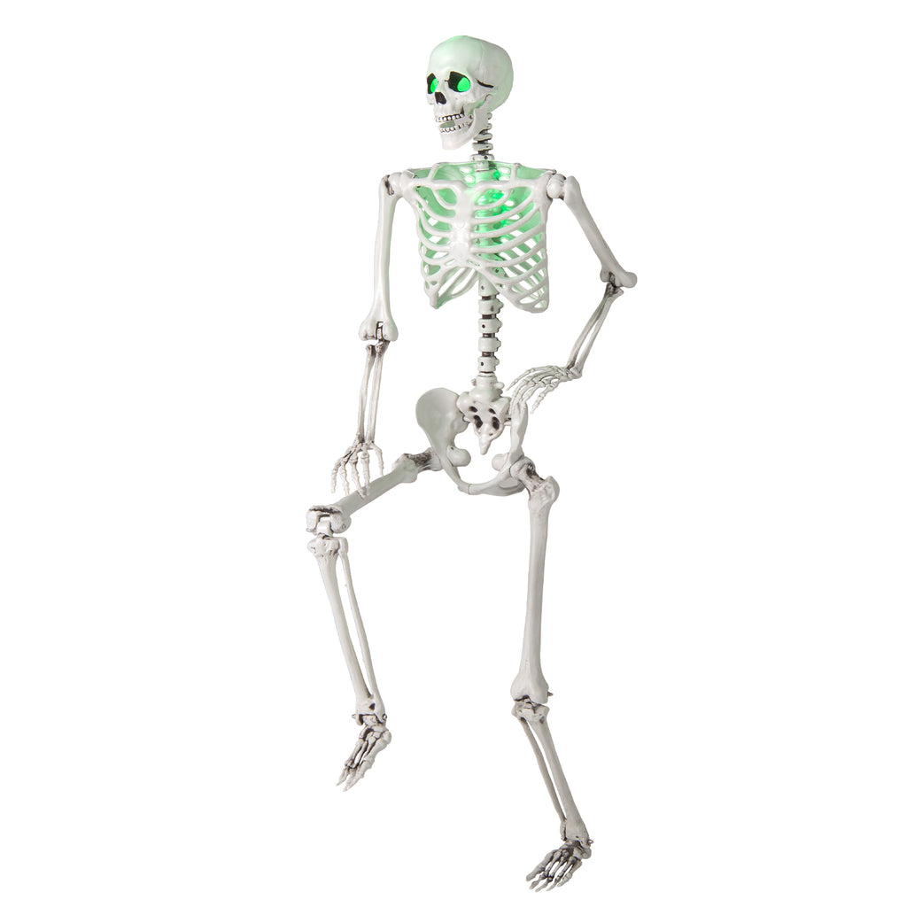 5.5 FT Life-Size Halloween Skeleton with Movable Joints & Green Light for Indoor Outdoor Decor