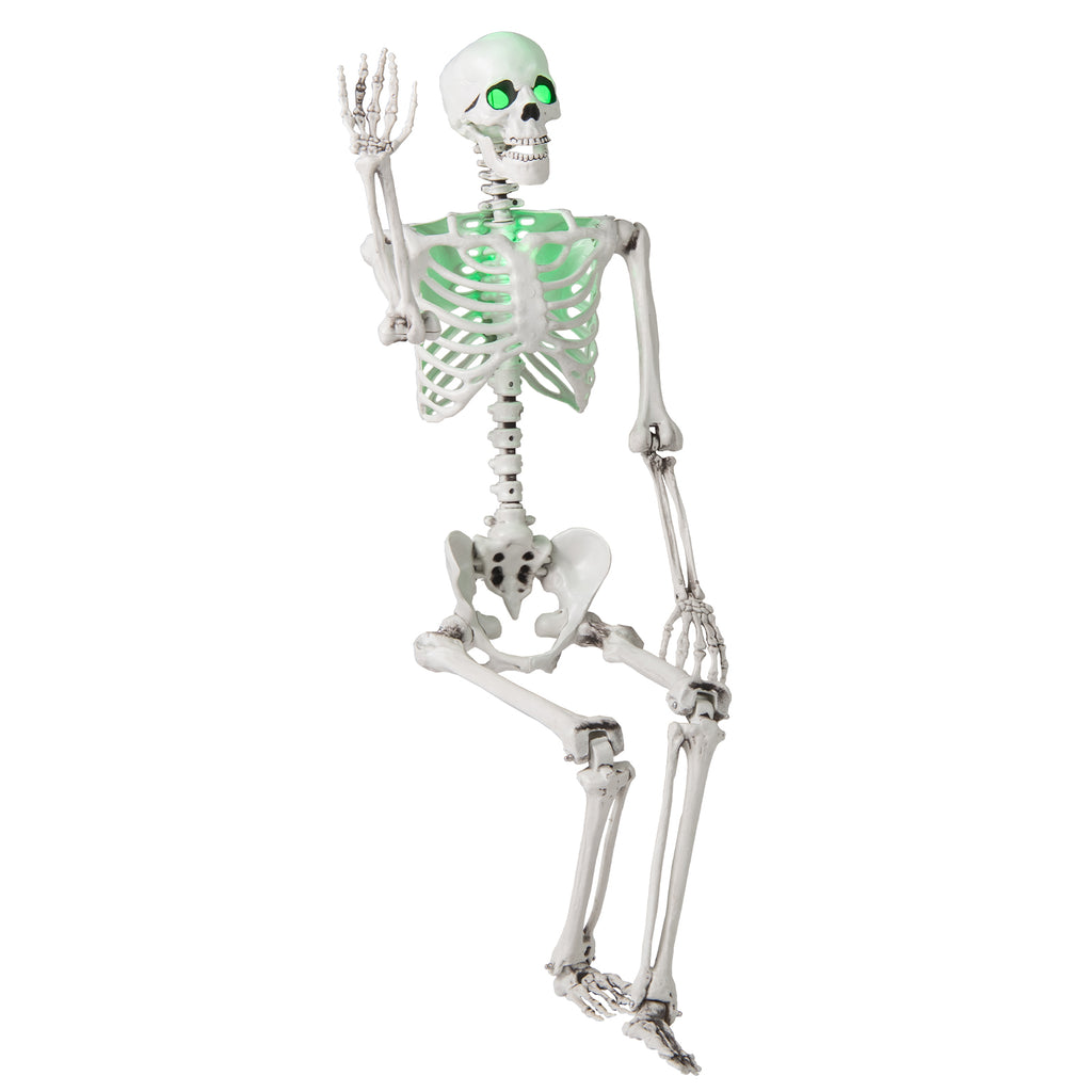 5.5 FT Life-Size Halloween Skeleton with Movable Joints & Green Light for Indoor Outdoor Decor