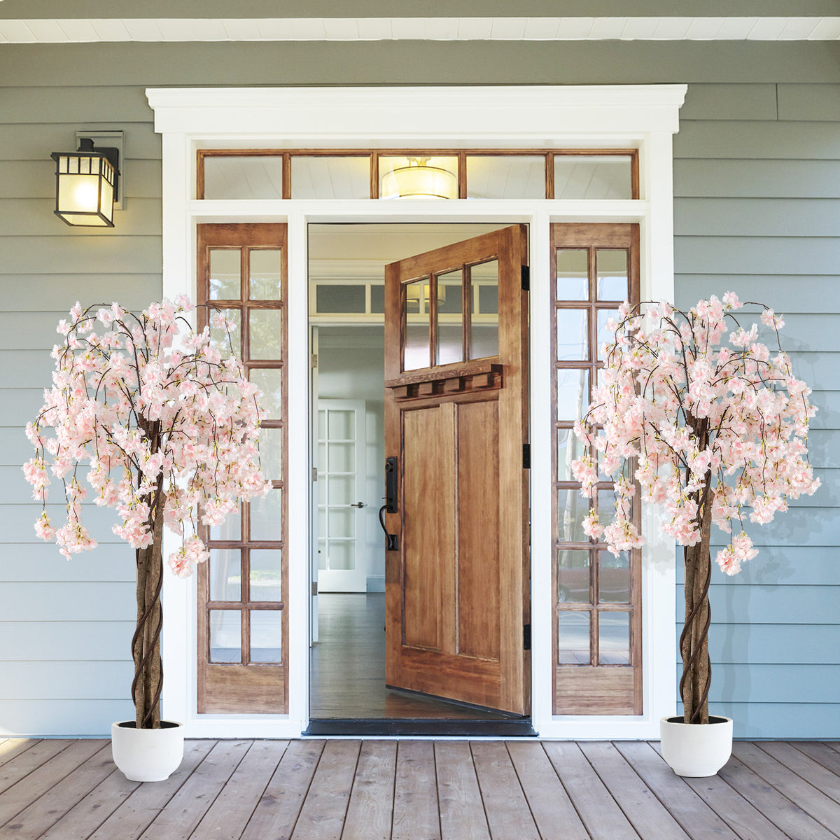 Artificial Cherry Blossom Tree 5.5 Ft Tall Pink & White Flowers 2 Pack - Natural Decor