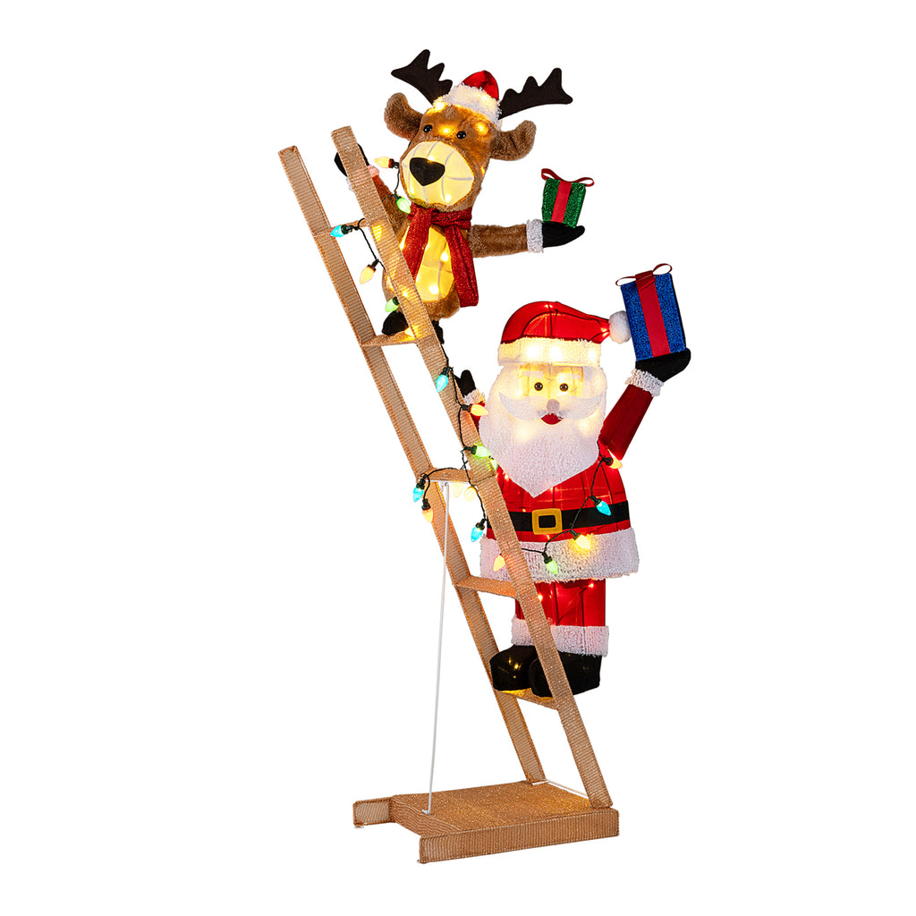 Metal Frame Double Santa LED Yard Decoration with String Lights & Stakes - Christmas Outdoor Decor