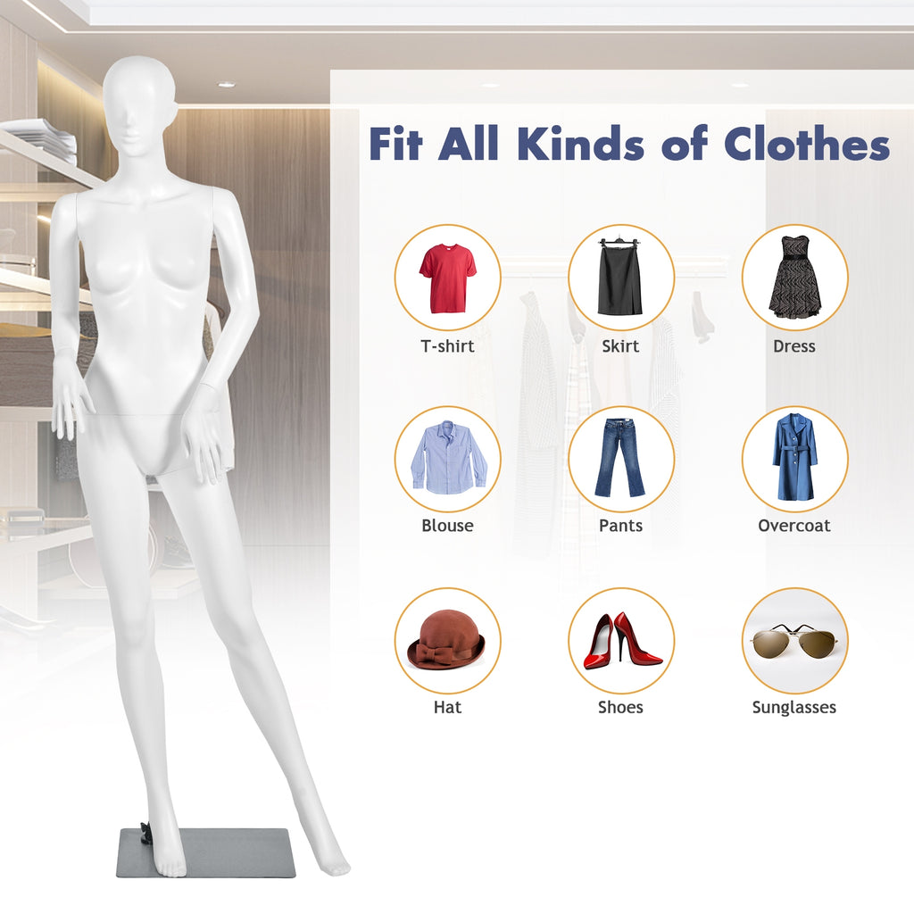 70-Inch Female Mannequin with Bent Arms & Metal Stand - Adjustable Plastic Body