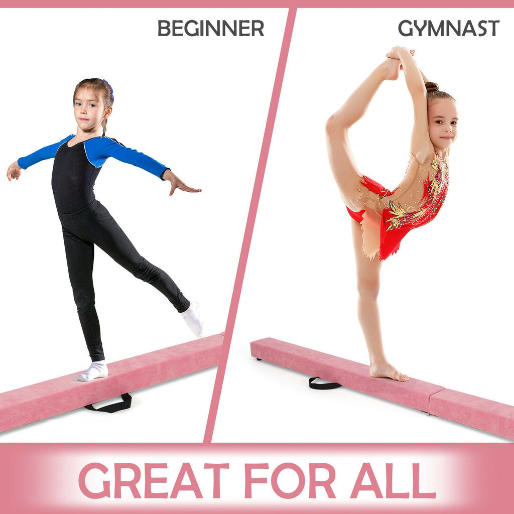 Portable Floor Balance Beam with Handles - 7 Feet Folding Gymnastics Beam, Pink