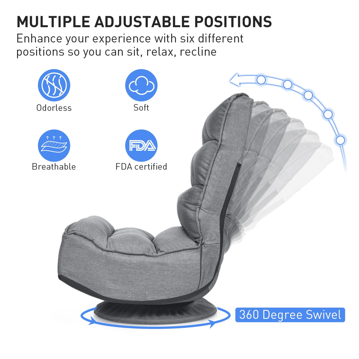 Gaming Floor Chair with Swivel Base - Gray