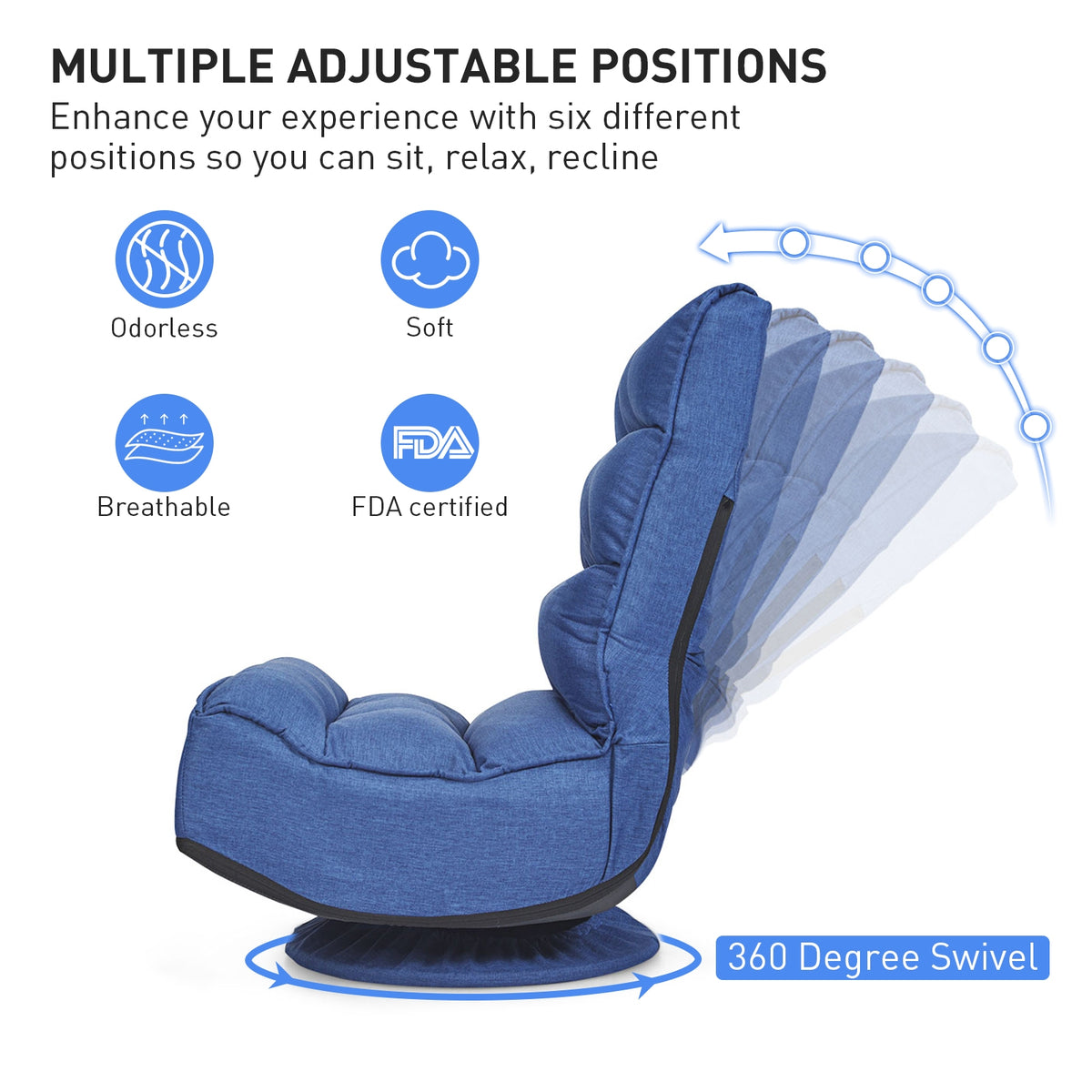 360-Degree Swivel Folding Gaming Chair - Navy