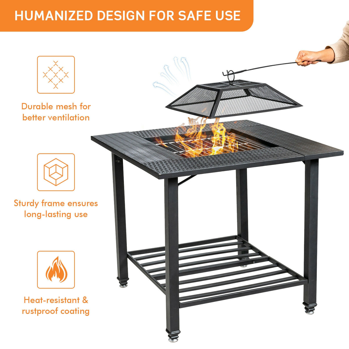 31-Inch Square Wood-Burning Fire Pit Dining Table