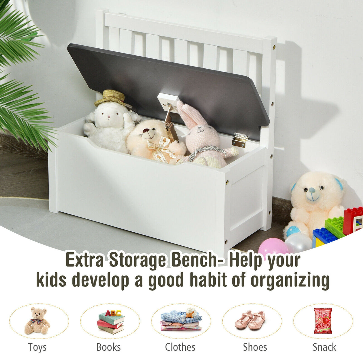 Kids Wooden Activity Table and Chairs Set with Storage Bench - Gray, 4 Pieces (Variation of THIS listing)