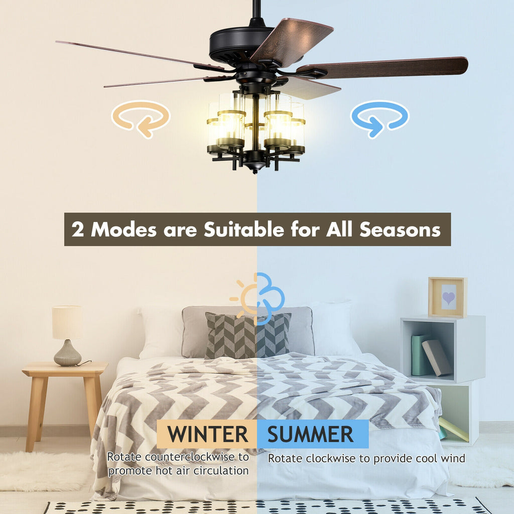 50 Inch Noiseless Ceiling Fan Light with Explosion-Proof Glass Shades - Black Variation