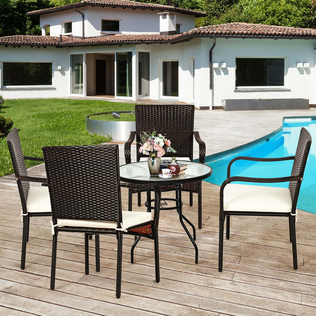 Set of 4 Patio Rattan Stackable Dining Chair with Cushioned Armrest
