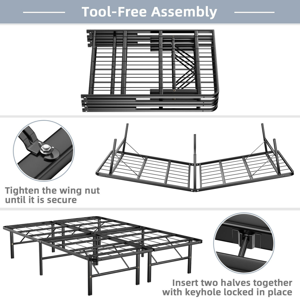 Full Size Foldable Metal Platform Bed with Tool-Free Assembly
