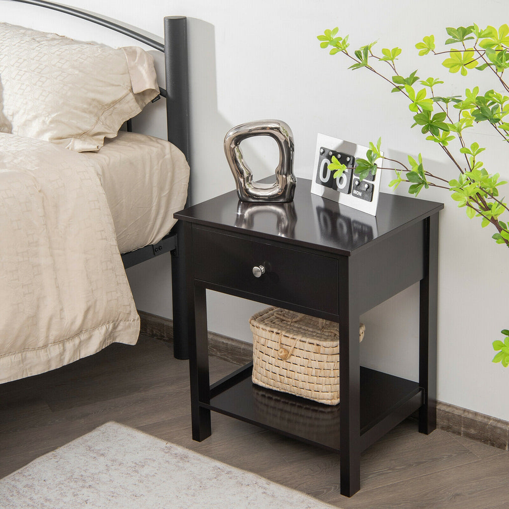 Wooden Storage Shelf with Drawer, Black