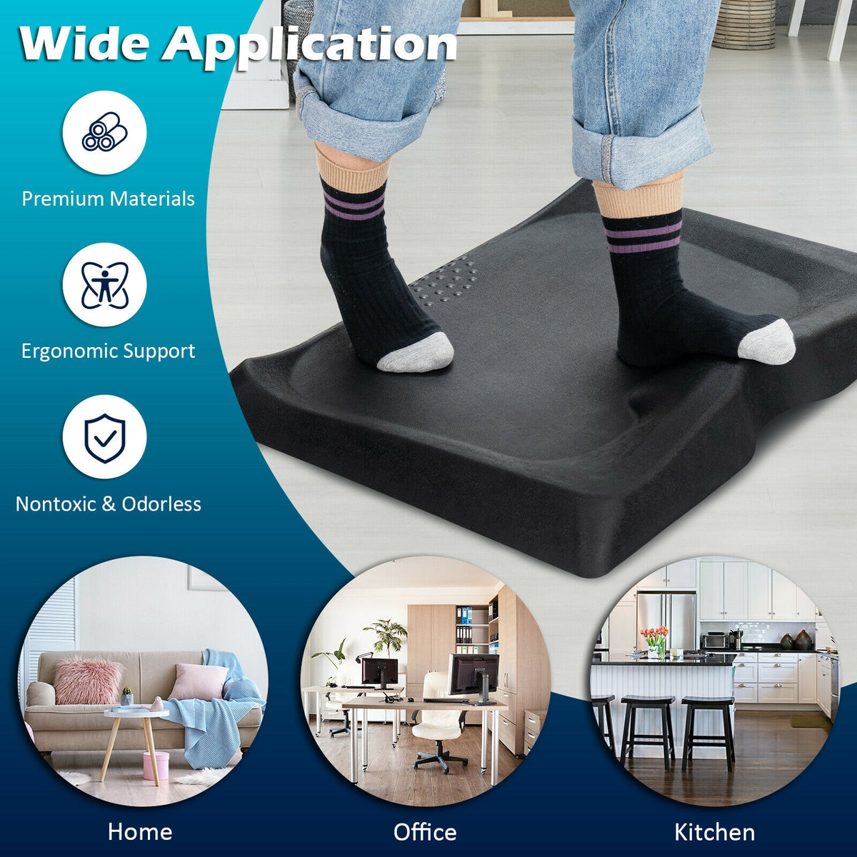 Anti-Fatigue Standing Mat with Massage Points & Diverse Terrain - 27x21.5 Black